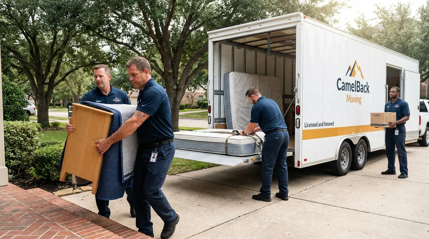 Crew loading residential truck for cross-state move from Bronson, FL