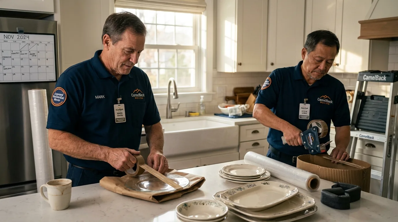 Professional crew packing kitchen dishware in Bronson, FL